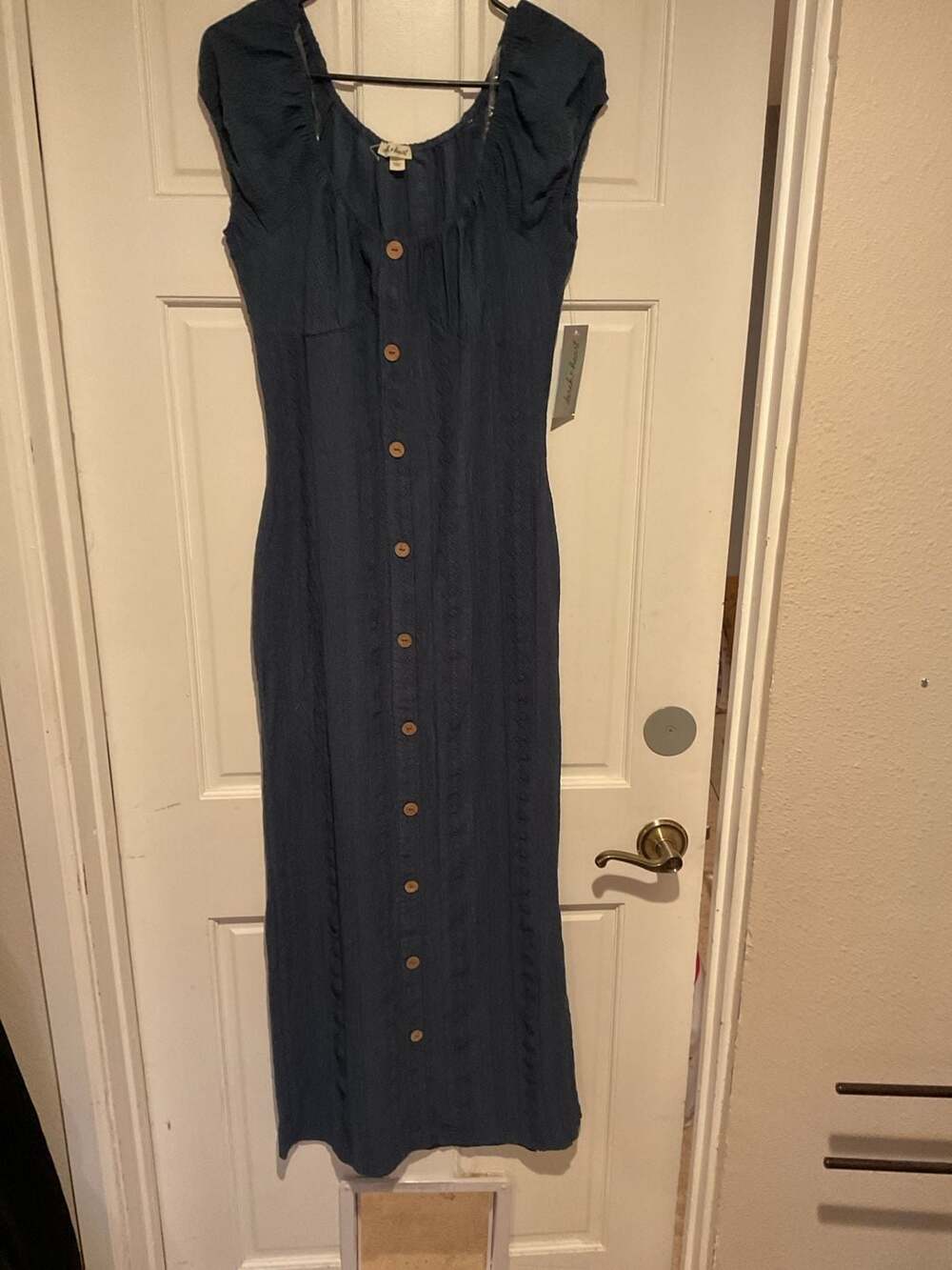 Derek Heart Navy Blue Button Front Cap Sleeve Maxi Dress